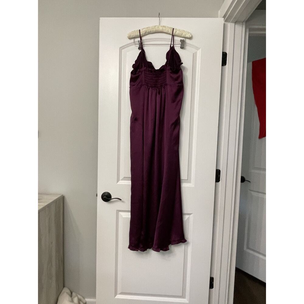 Whimsigoth Satin Slip Maxi Dress Deep Purple Ruffled Side Slit Witchy Evening M - Picture 4 of 15